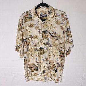 Vintage Reel Monde New Line Tan Cream Tourist Print Short Sleeve Casual Top XL